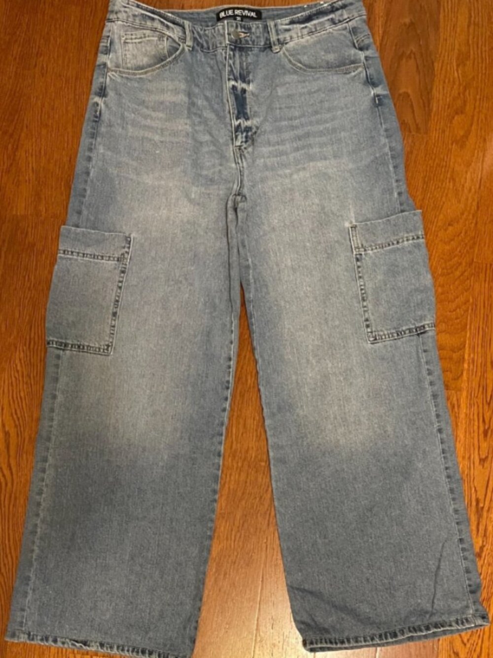 Blue Revival Flex Back Cargo Wide Leg Jeans Medium Wash Size 31